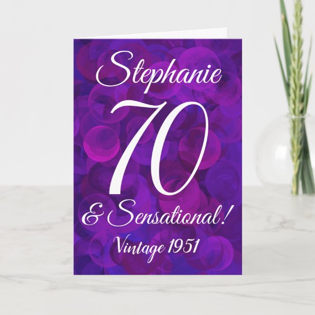 Tarjeta Elegante morado 70 y sensacional personalizado (Anverso)