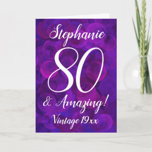 Tarjeta Elegante morado 80 y asombroso cumpleaños personal