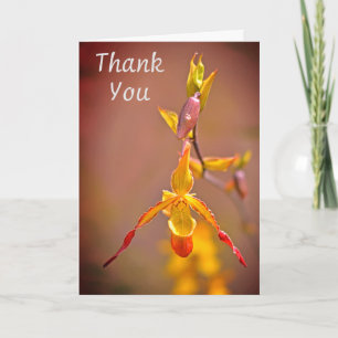 Tarjeta Elegante Naranja Flor de orquídea amarilla Gracias