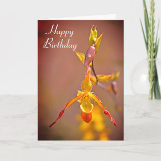 Tarjeta Elegante Naranja Orquídea Amarilla Feliz cumpleaño