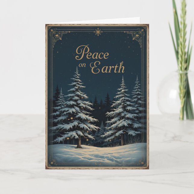 Tarjeta Elegante Navidad azul oscuro y Paz radiante  (Anverso)