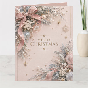 Tarjeta Elegante Navidad Femenina, Estilo Rosa Polvo