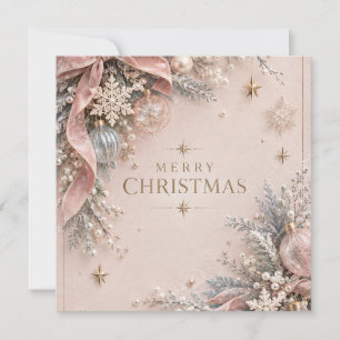 Tarjeta Elegante Navidad Femenina, Estilo Rosa Polvo