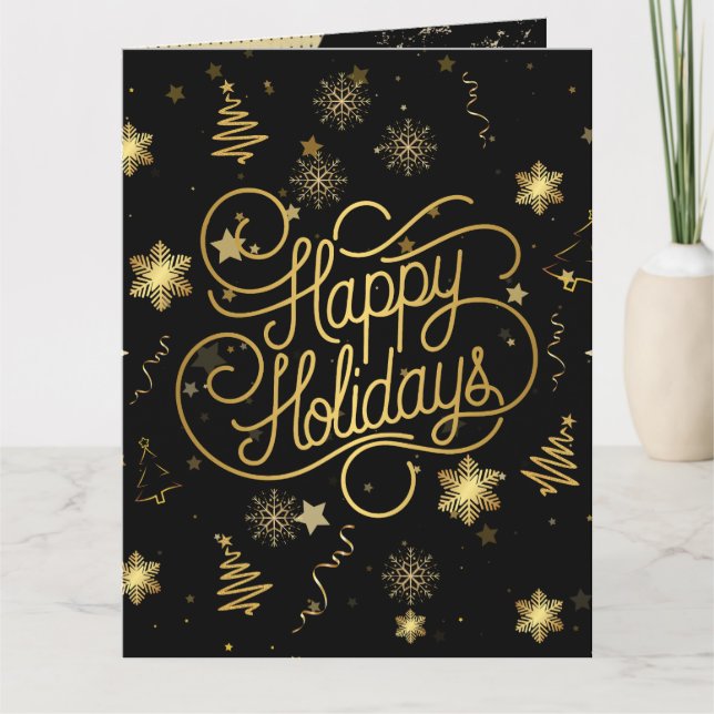 Tarjeta Elegante Navidad festiva negra y dorada (Anverso)