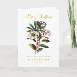 Tarjeta Elegante Navidades botánicos de época Rosa Flor