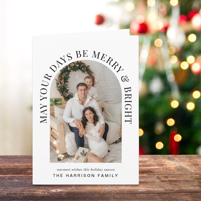 Tarjeta Elegante Navidades de Arco Foto Merry Bright (Share the love and warmth of the season with a personalized arch photo Christmas card)