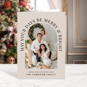 Tarjeta Elegante Navidades de Arco Foto Merry Bright Taupe