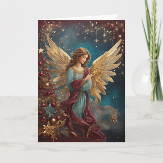 Tarjeta Elegante Navidades Starry Mensaje Angel Personaliz (Anverso)