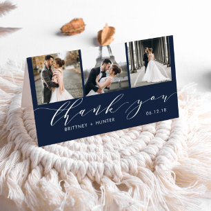 Tarjeta Elegante Navy 3 Collage de Fotos Gracias