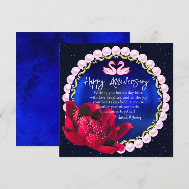 Tarjeta Elegante Navy-Azul 5 Feliz Aniversario Boda (Anverso / Reverso)