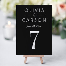 Tarjeta elegante negra de número de mesa para boda