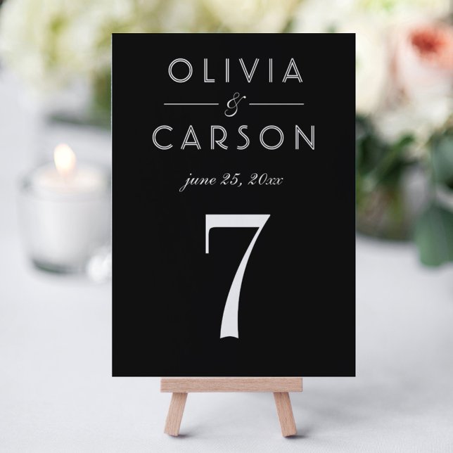 Tarjeta elegante negra de número de mesa para boda (Subido por el creador)