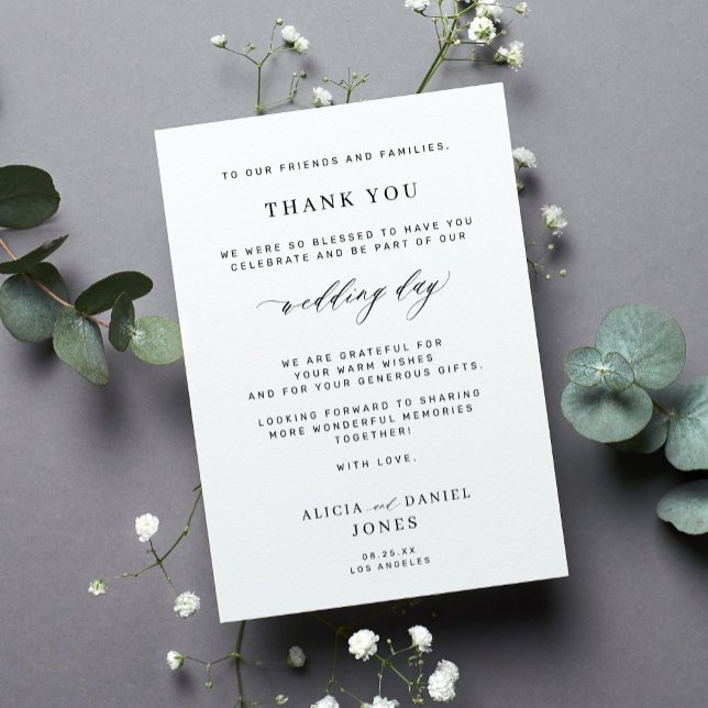 Tarjeta Elegante negro y blanco simple boda gracias (Subido por el creador)