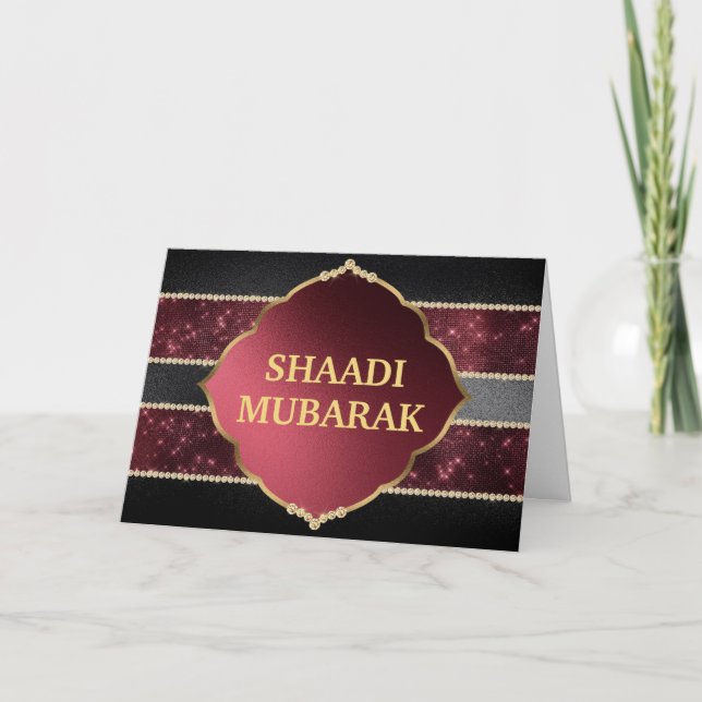 Tarjeta Elegante negro y rojo Shaadi Mubarak (Anverso)