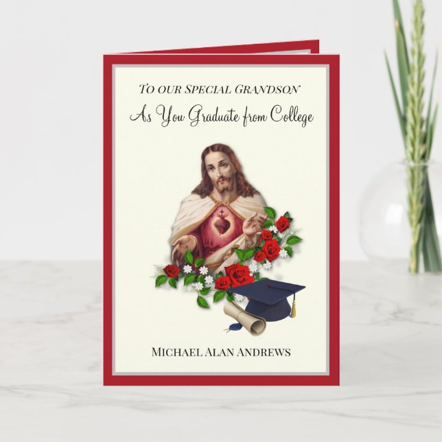 Tarjeta Elegante nieto graduado Rosas del Sagrado Corazón (Anverso)