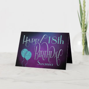 Tarjeta Elegante nombre 18 Feliz cumpleaños Verde azulado