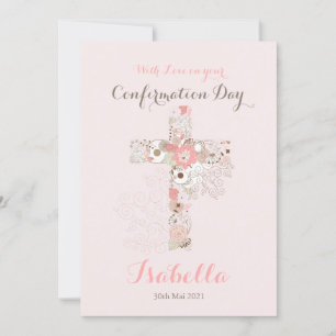 Tarjeta Elegante nombre de cruz floral de confirmación de