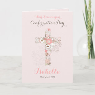 Tarjeta Elegante nombre de cruz floral de confirmación de