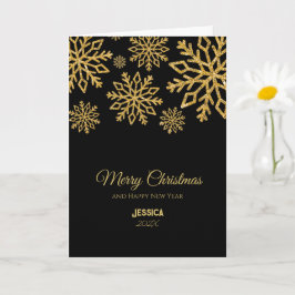Tarjeta Elegante nombre de Navidades de copos de nieve neg
