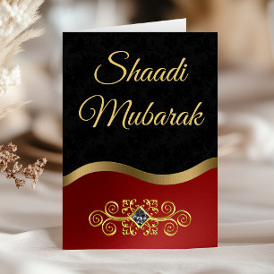 Tarjeta Elegante Ornate Shaadi Mubarak negro y rojo