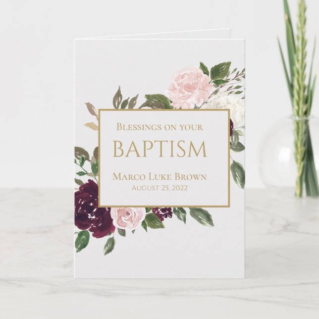 Tarjeta Elegante oro Borgoña Bendición Rosa (Anverso)