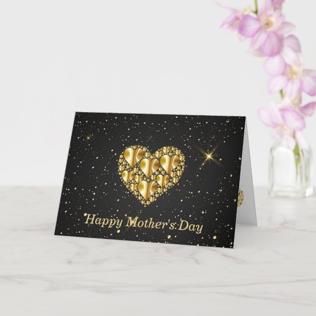 Tarjeta Elegante, Oro, Corazones, Noche Estrella (Orquídea)
