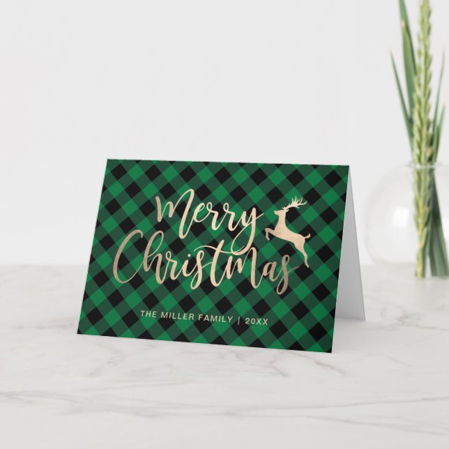 Tarjeta Elegante Oro Feliz Navidad Negro y Verde Placa (Anverso)
