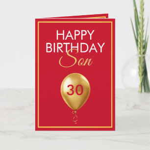 Tarjeta Elegante oro y globo rojo Son 30 cumpleaños