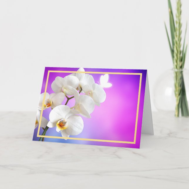 Tarjeta Elegante Orquídeas Blancas Modernas Flores Marco D (Anverso)
