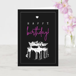 Tarjeta Elegante pastel de cumpleaños blanco y negro