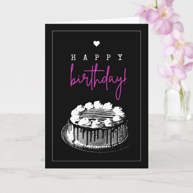 Tarjeta Elegante pastel de cumpleaños blanco y negro (Orquídea)