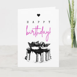 Tarjeta Elegante pastel de cumpleaños blanco y negro