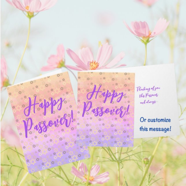 Tarjeta Elegante Pastel Estrella Judía de Pascua de David (Peachy lavender Happy Passover cards are ready for you to customize with your personal message!)