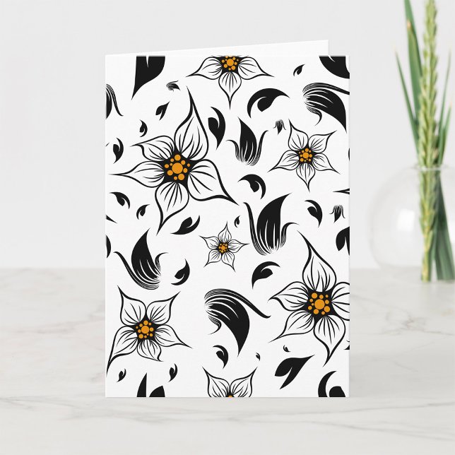 Tarjeta Elegante patrón botánico floral blanco y negro (Subido por el creador)