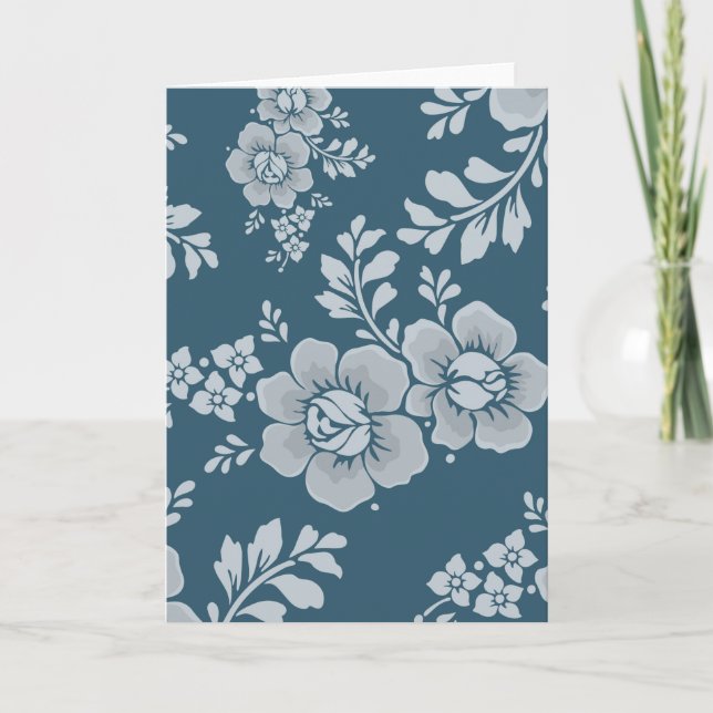 Tarjeta Elegante patrón de flores azules vintage (Anverso)