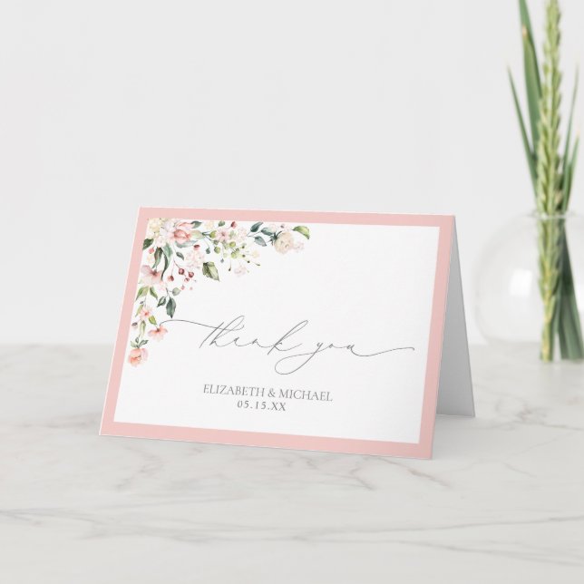 Tarjeta Elegante Peach Pink Watercolor Floral Gracias (Anverso)