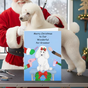 Tarjeta Elegante Peluquero de Poodle Blanco Navidad