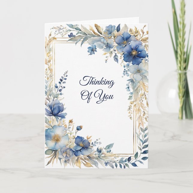 Tarjeta Elegante pensamiento floral de oro azul para ti (Anverso)