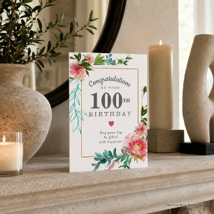 Tarjeta Elegante Peonía Floral Rosa Cumpleaños 100
