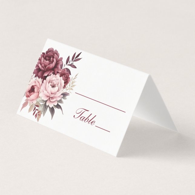 Tarjeta Elegante Peony Burgundy Watercolor Floral Boda (Anverso)