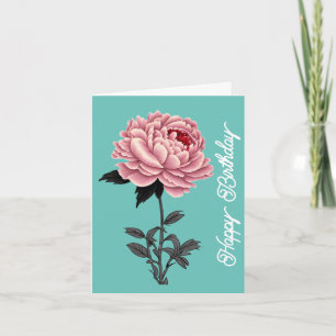 Tarjeta Elegante Peony Rosa de la Vintage Feliz Cumpleaños