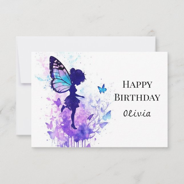 Tarjeta Elegante Personalizado Fairy Birthday (Anverso)
