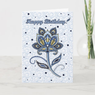 Tarjeta Elegante Personalizado floral Paisley azul cumplea