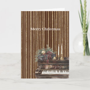 Tarjeta Elegante piano rayas marrón dorado Navidad