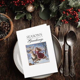 Tarjeta Elegante Princesa y reno Vintage Navidad