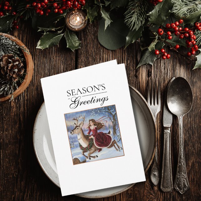 Tarjeta Elegante Princesa y reno Vintage Navidad (Subido por el creador)