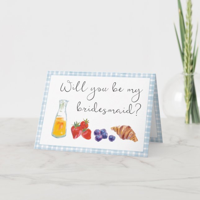 Tarjeta Elegante propuesta de Bridesmaid Blue Gingham Brun (Anverso)