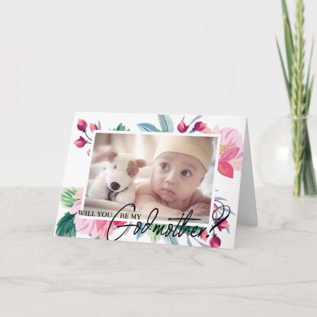Tarjeta Elegante Propuesta de Madrina Floral 2 Foto (Anverso)