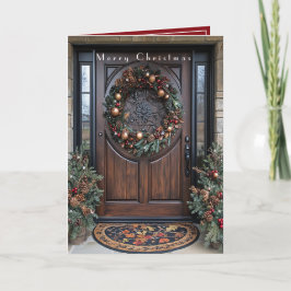 Tarjeta Elegante puerta de vacaciones Wreath Pine Trees Go
