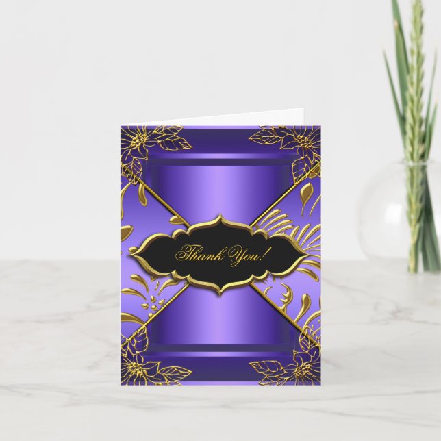 Tarjeta Elegante Purple Black Gold Damask (Anverso)